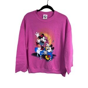 Vintage Disney Mickey Minnie Pink Sweatshirt Cut Off Sleeves 90s Women's Fits XL